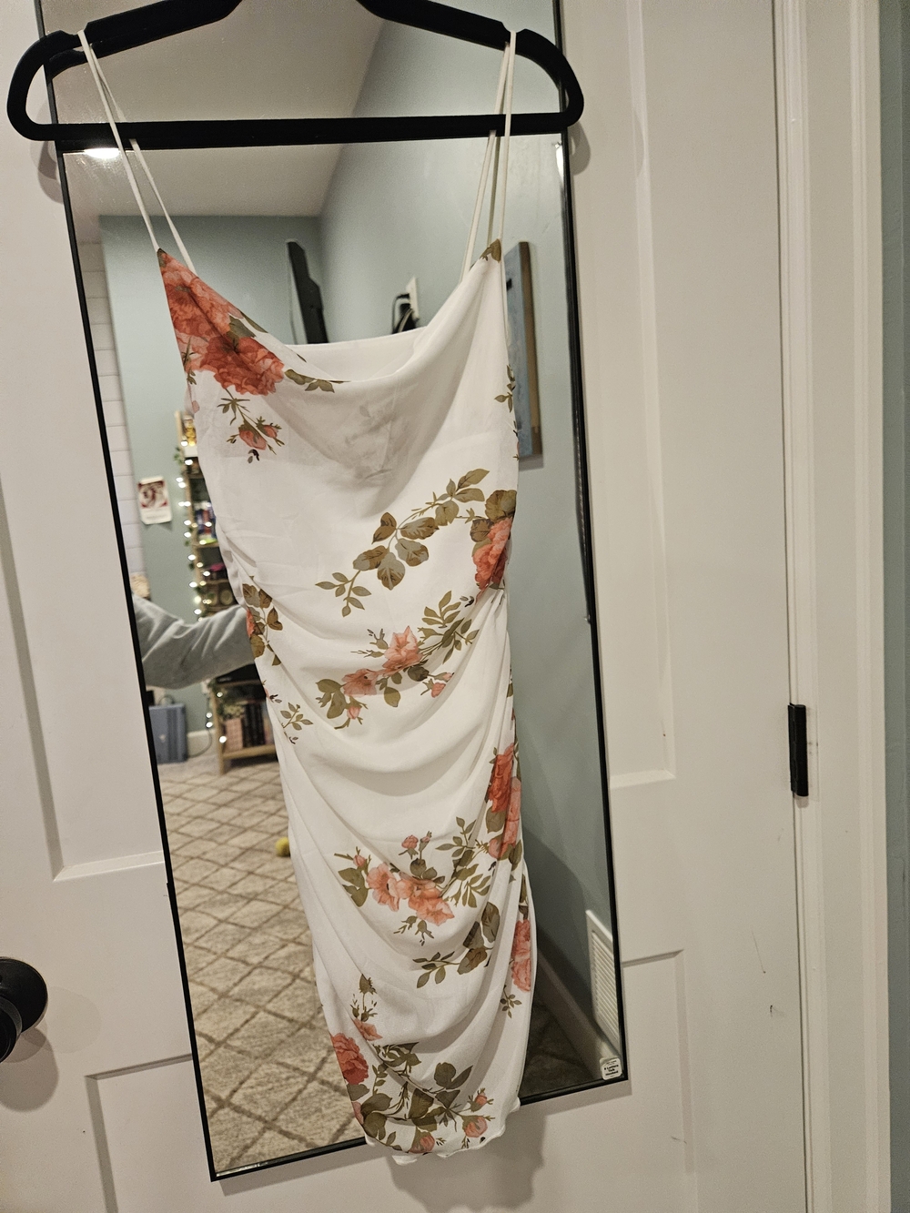 SHEIN White Floral Midi Dress with Coral Roses
